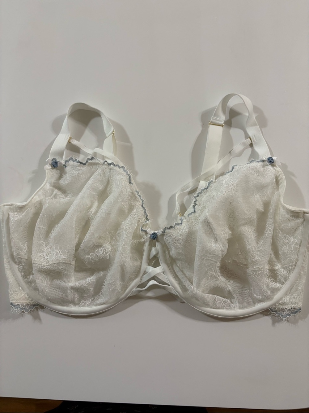Cacique Ivory Lace Bra with Light Blue Trim